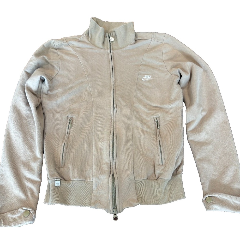 Vintage Nike Jacket Womens Small‎ Beige Track Coat Full Zip Up Swoosh Y2K cotton
